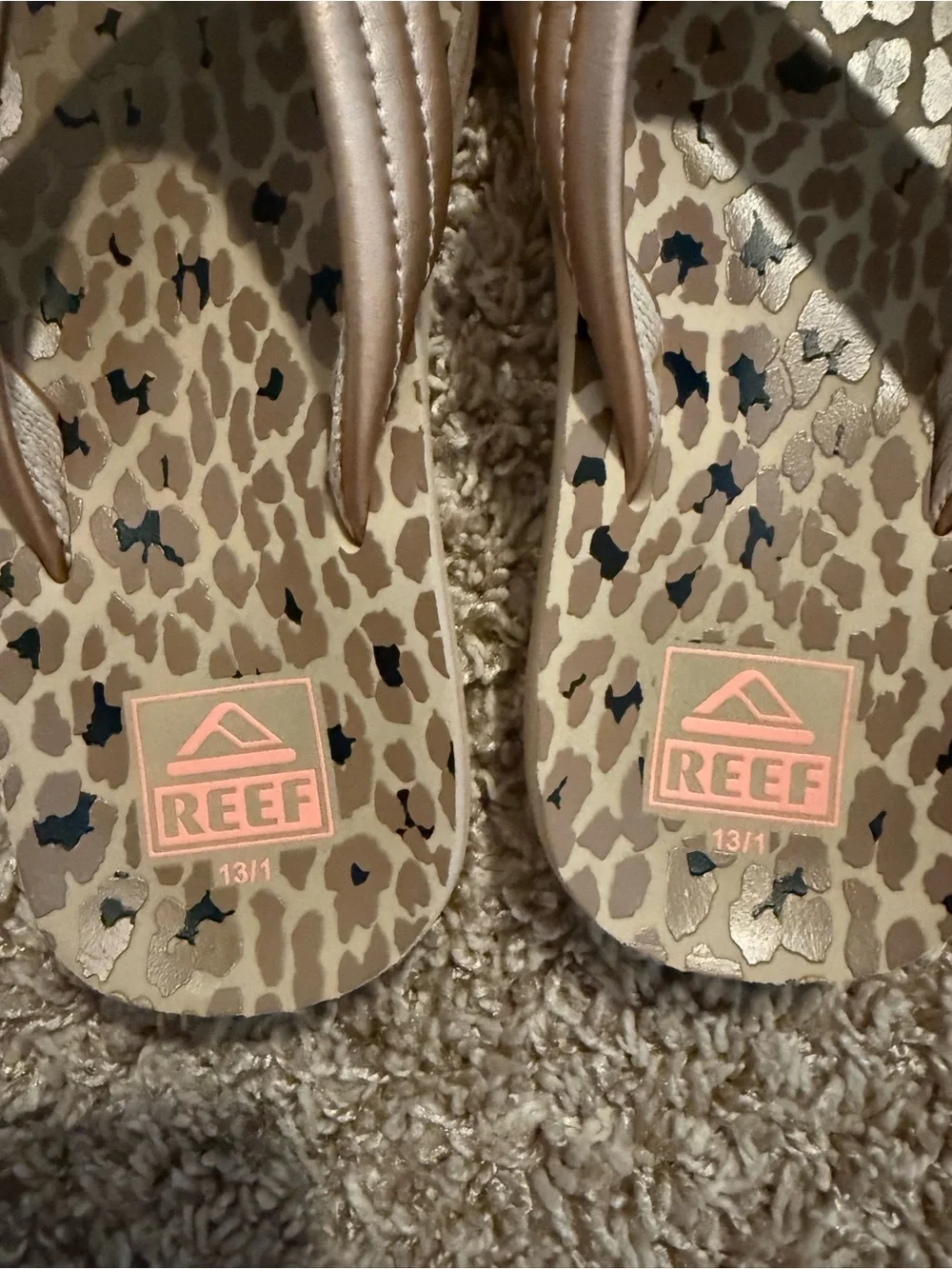 Reef Kids Leopard Print Flip Flops with Rose Gold Straps